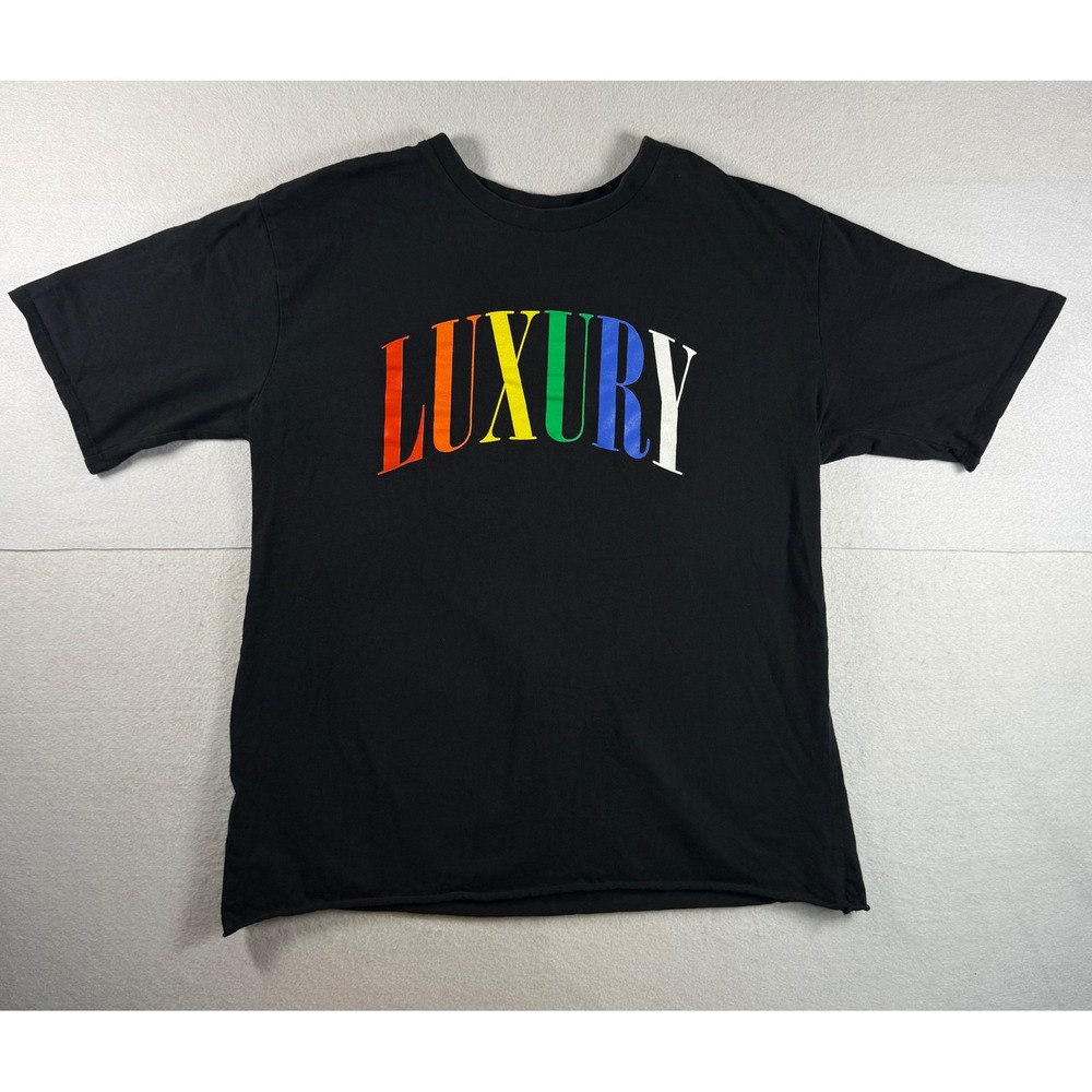 Organic Generation Luxury Rainbow Graphic T-Shirt Black Raw Hem Large